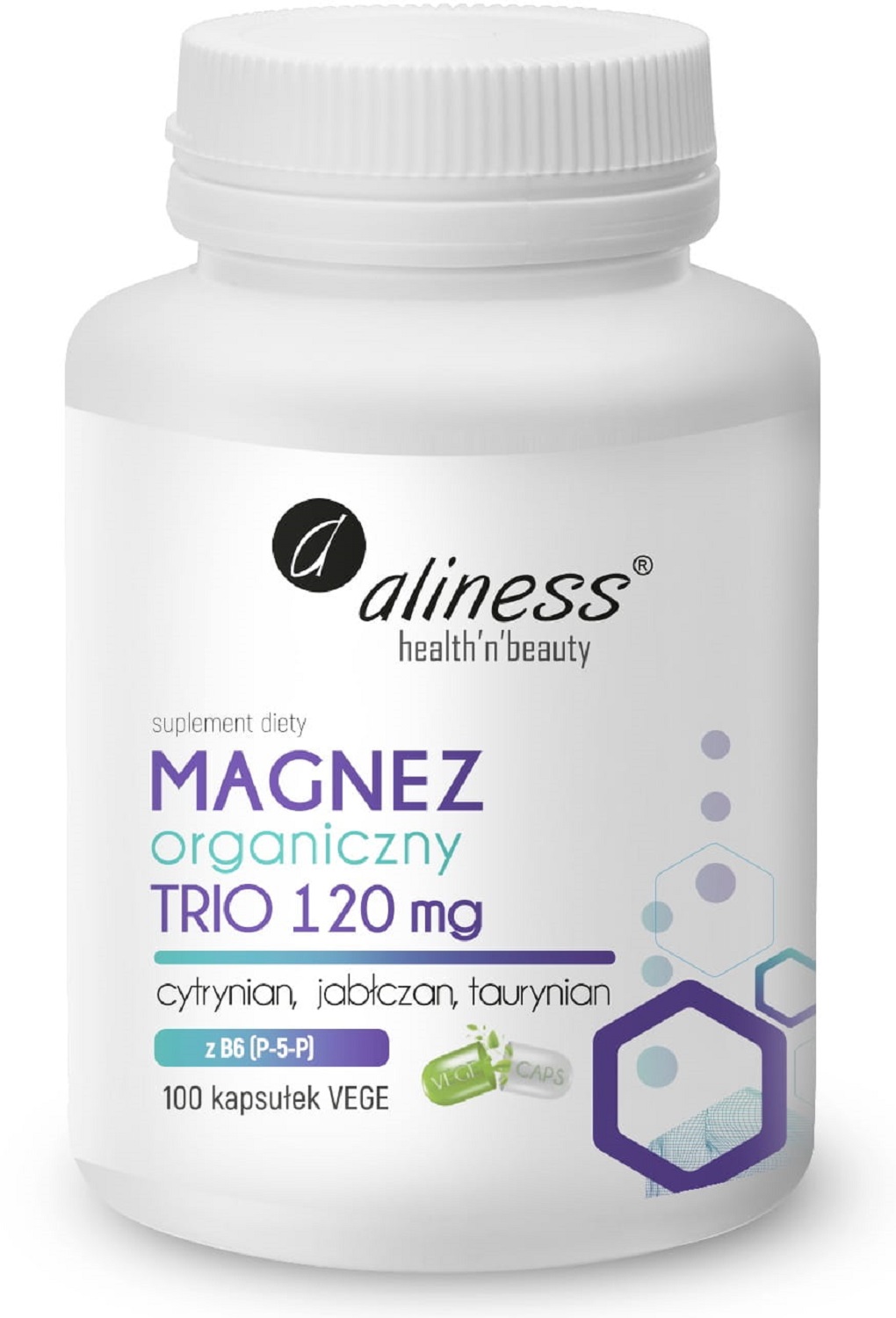 Aliness Magnez Organiczny Trio-120 mg Cytrynian, Jabłczan, Taurynian 100 kapsułek
