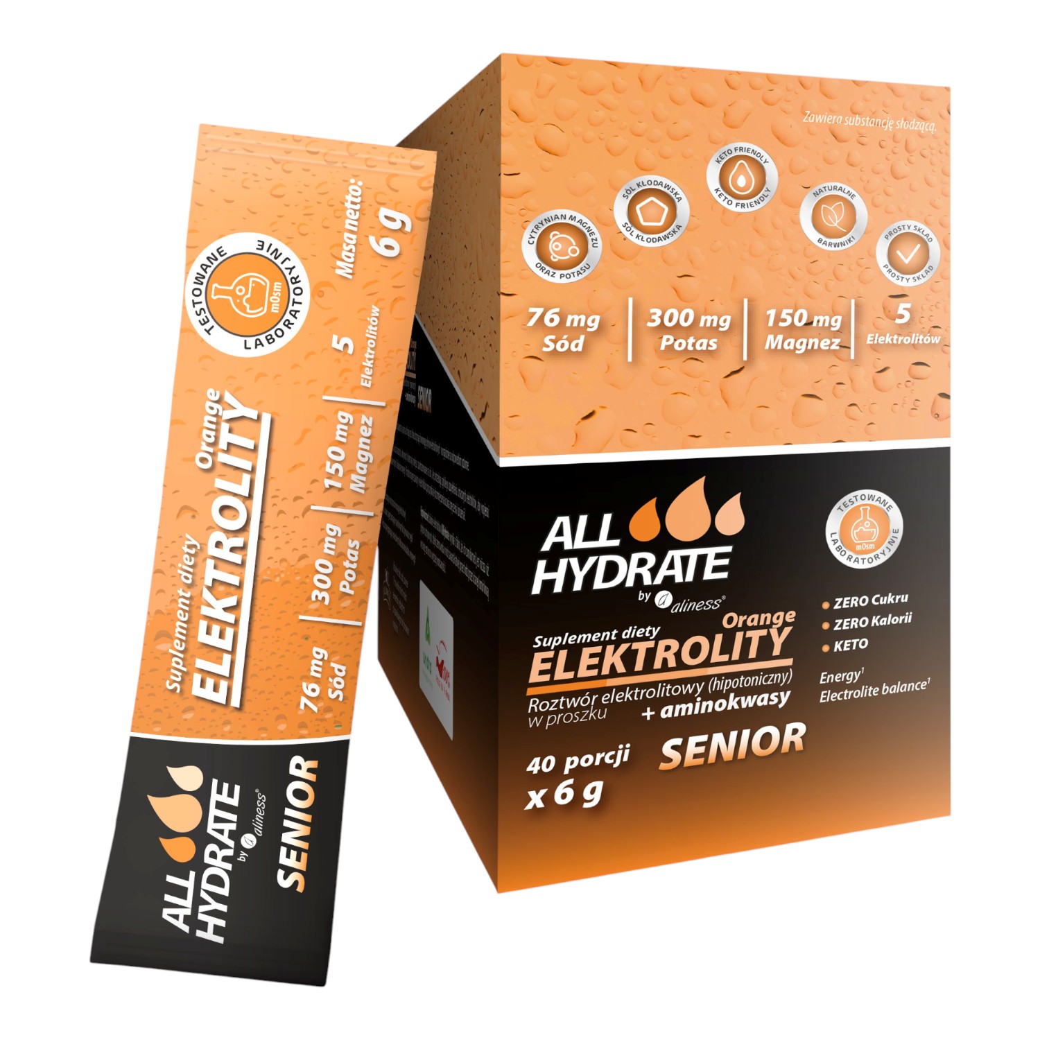 Allhydrate Elektrolity stick senior orange 6g x 40 sasz.