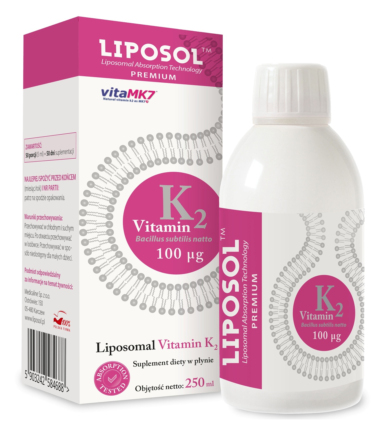 Liposol Liposomalna Witamina K2( Vita MK7) 100UQ, płyn 250 ml