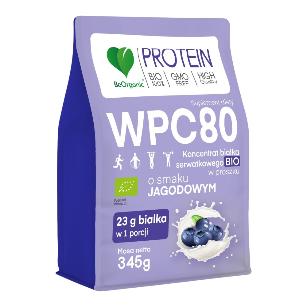 Be Organic Białko Serwatkowe WPC 80 Jagoda Bio, proszek 345 g