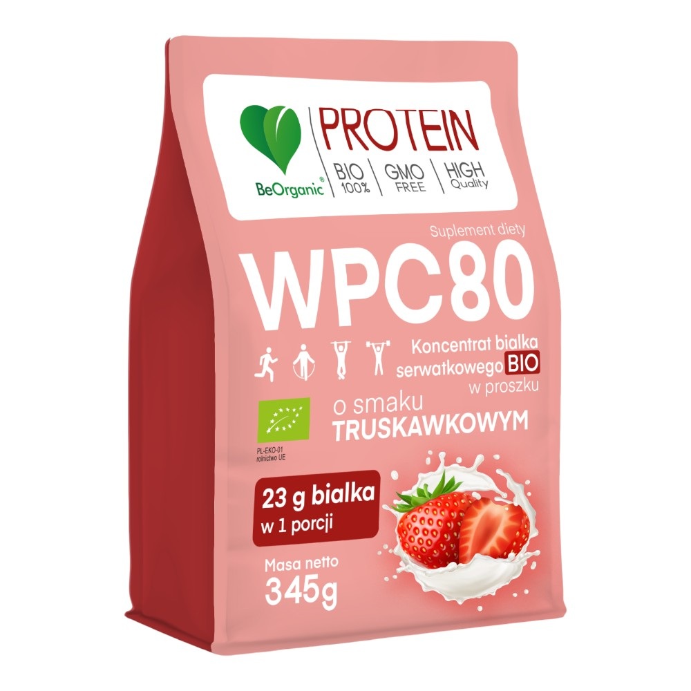 Be Organic Białko Serwatkowe WPC 80 Truskawka Bio, proszek 345 g