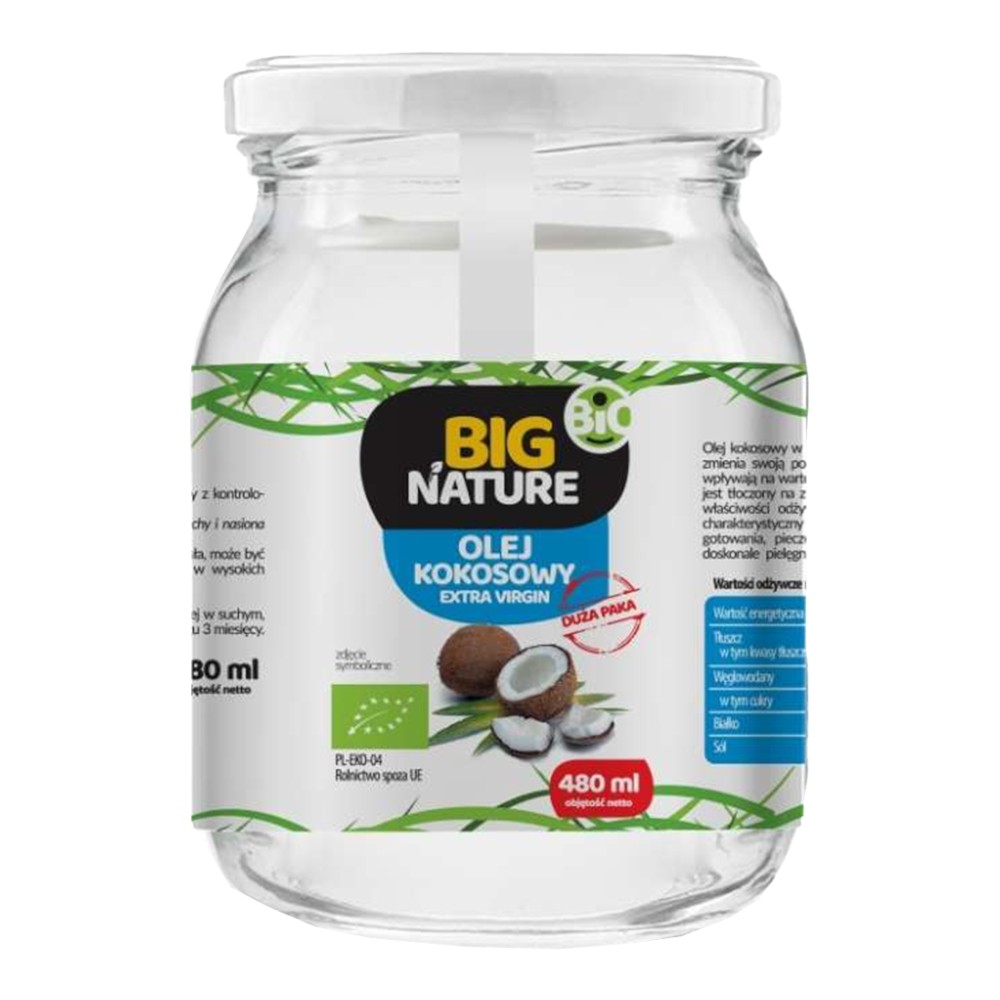 Big Nature Bio Olej kokosowy extra virgin, tłoczony na zimno, 480 ml