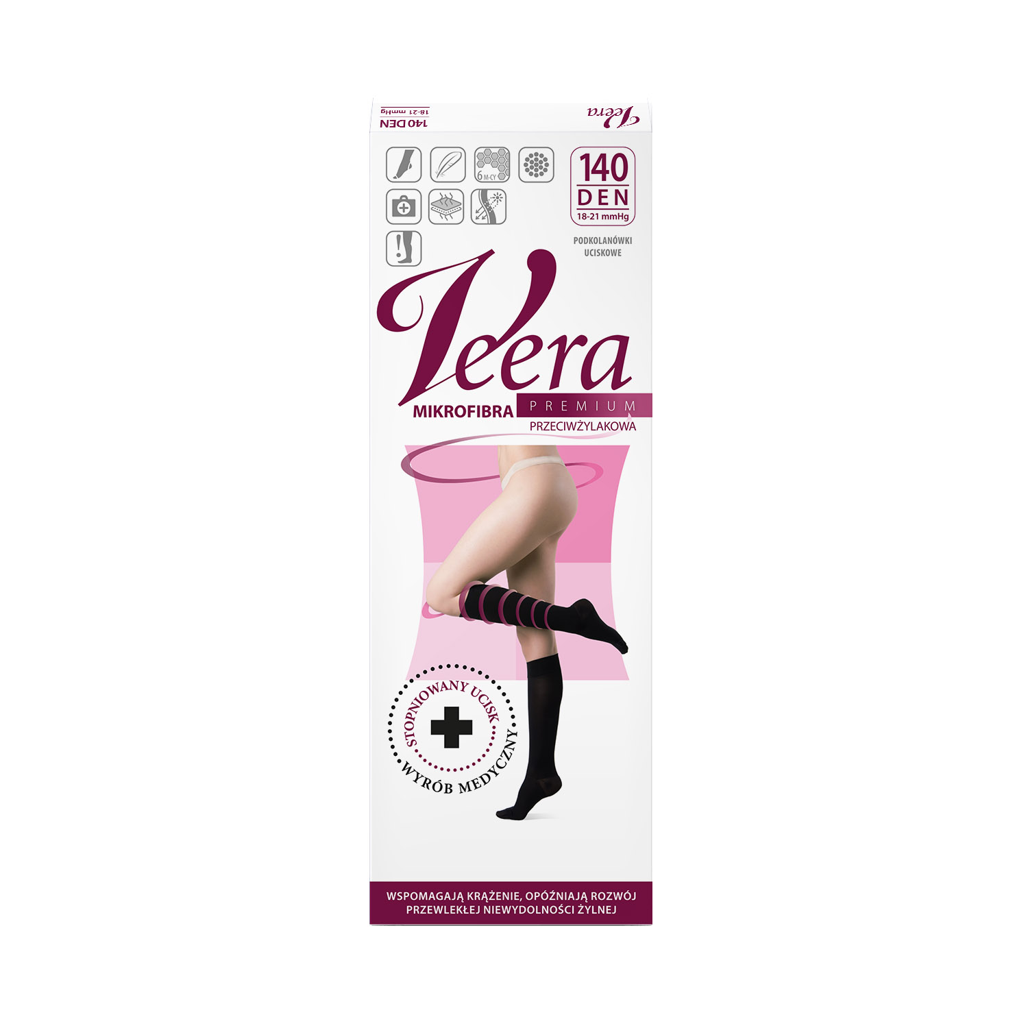 Veera Calze Elastiche Antitrombo 140 DEN Microfibra Colore Nero, Taglia L