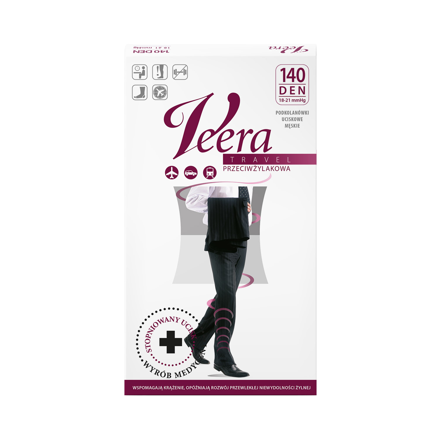 Veera Travel Calze a compressione per uomo 140 Den Colore nero, Taglia 3/L