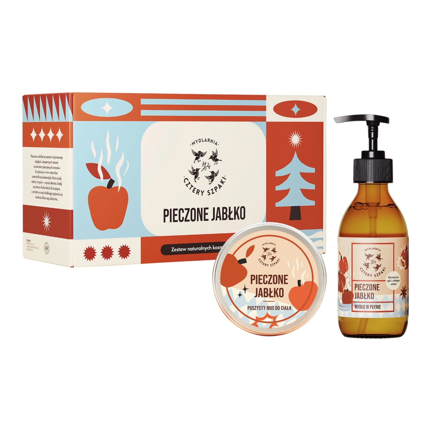 Mydlarnia Cztery Szpaki Zestaw Pieczone Jabłko: Mus do ciała 150 ml + Mydło w płynie 300 ml