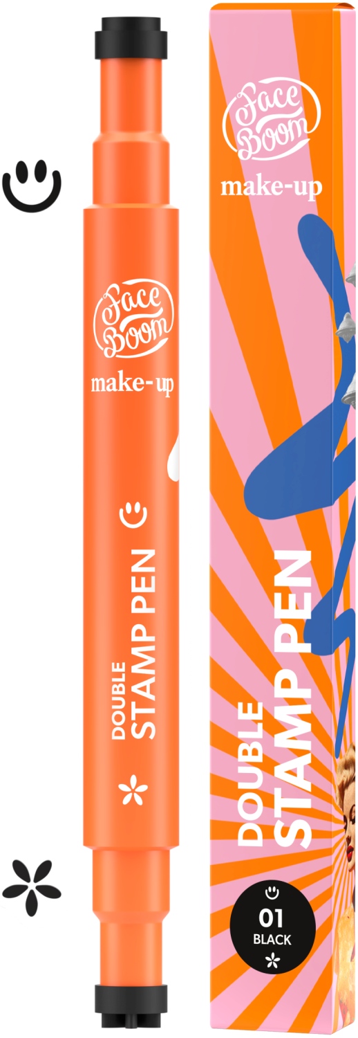 Face Boom Make-Up Double Stamp Pen 01 Smile & Flower Nero