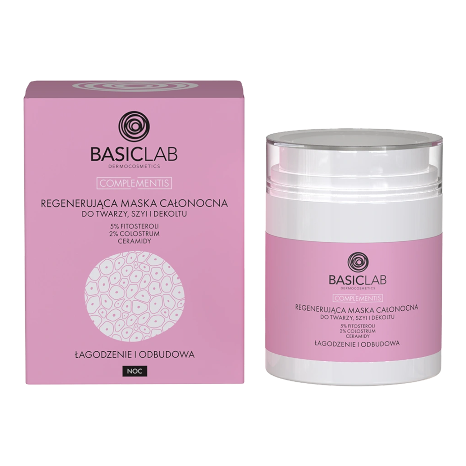 BasicLab Regenerująca maska całonocna do twarzy, szyi i dekoltu, 50 ml