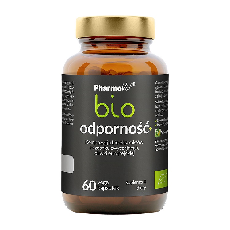 PharmoVit Bio Odporność+ Ekstrakty z czosnku zwyczajnego i oliwki europejskiej Kapsułki