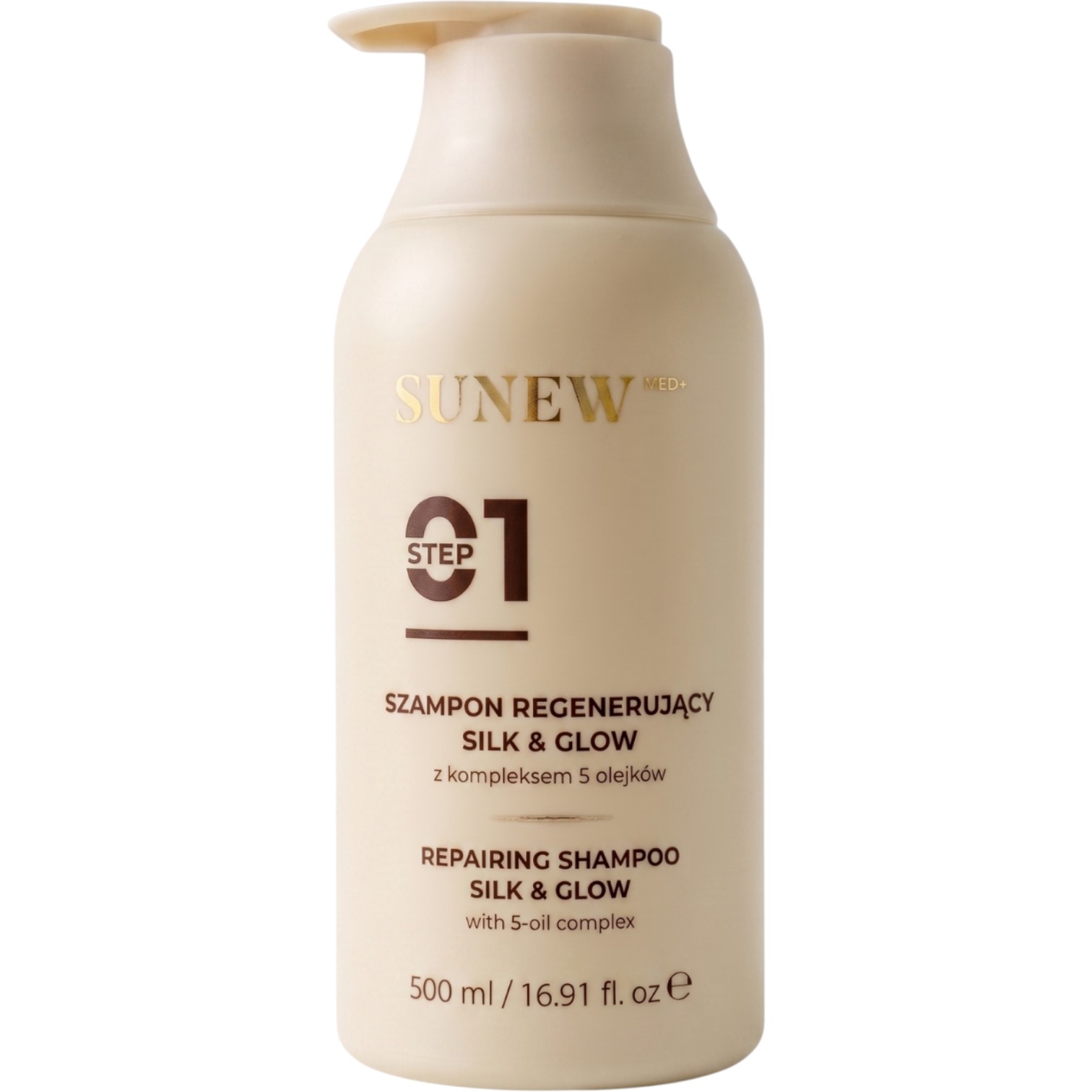 SunewMed+ Silk & Glow Szampon regenerujący z kompleksem 5-ciu olejków, 500ml