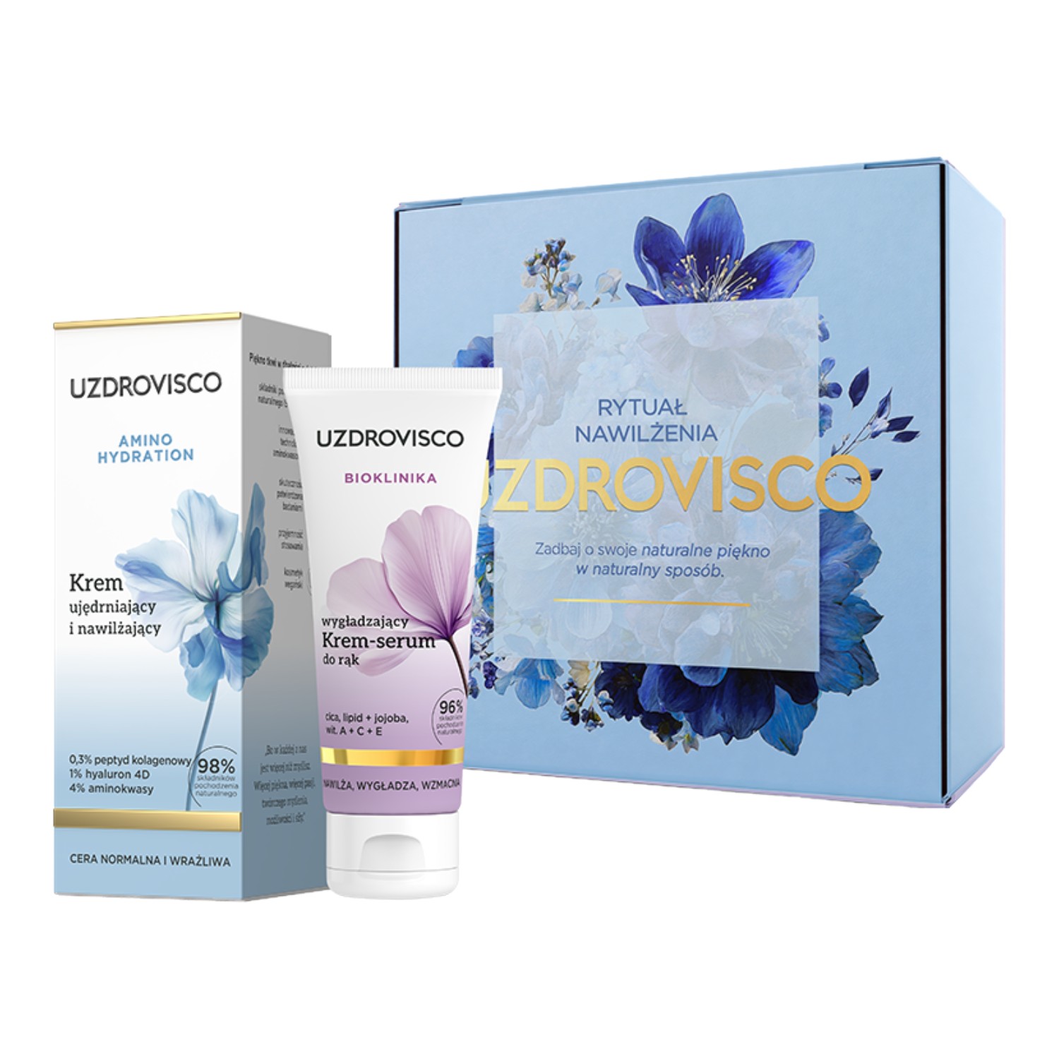 Uzdrovisco Rytuał Nawilżenia Zestaw pielęgnacyjny: Amino Hydration Krem 50 ml + Krem-serum do rąk 60 ml