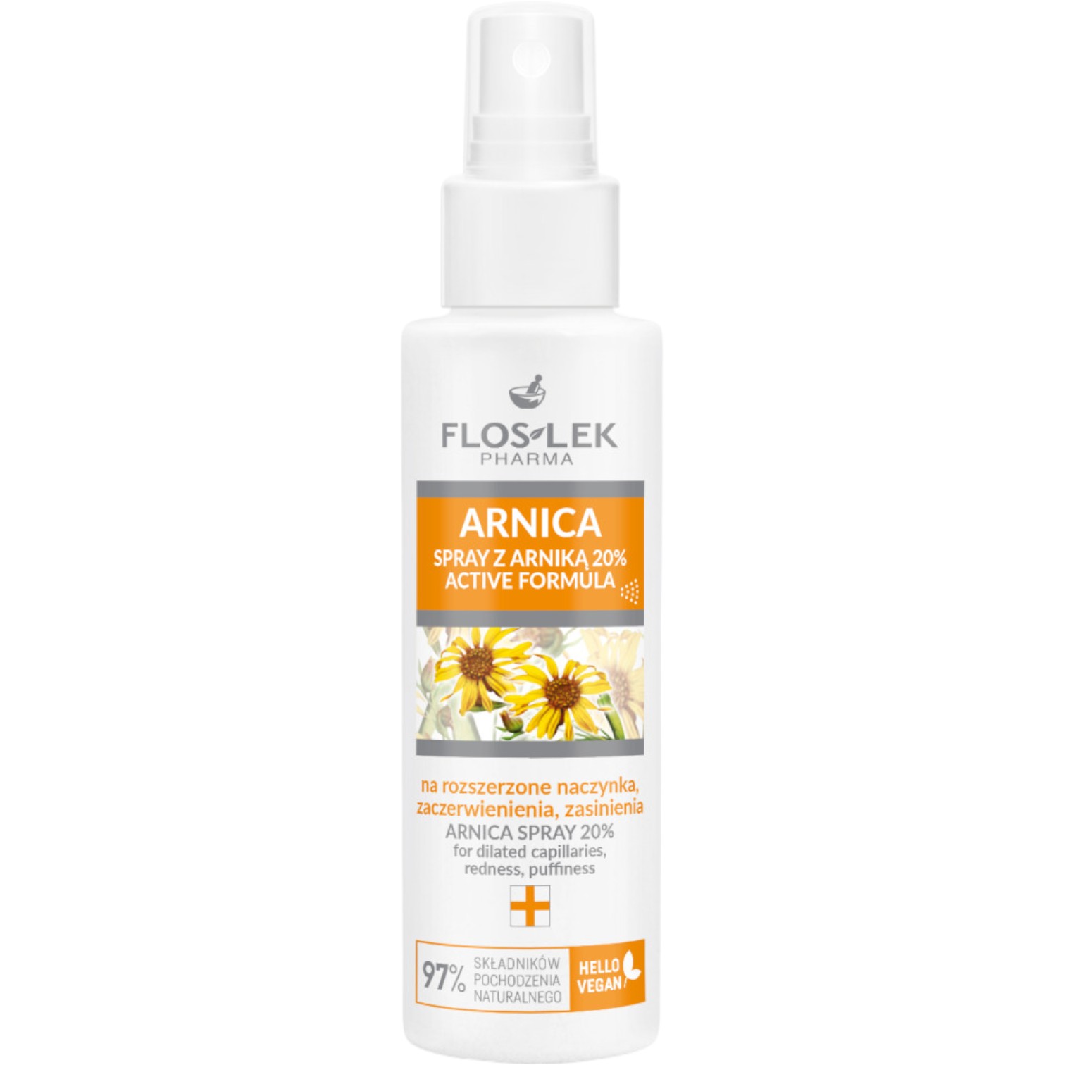 Flos-Lek Arnica Spray z arniką 20% na rozszerzone naczynka, podpuchnięcia, zasinienia, 100 ml