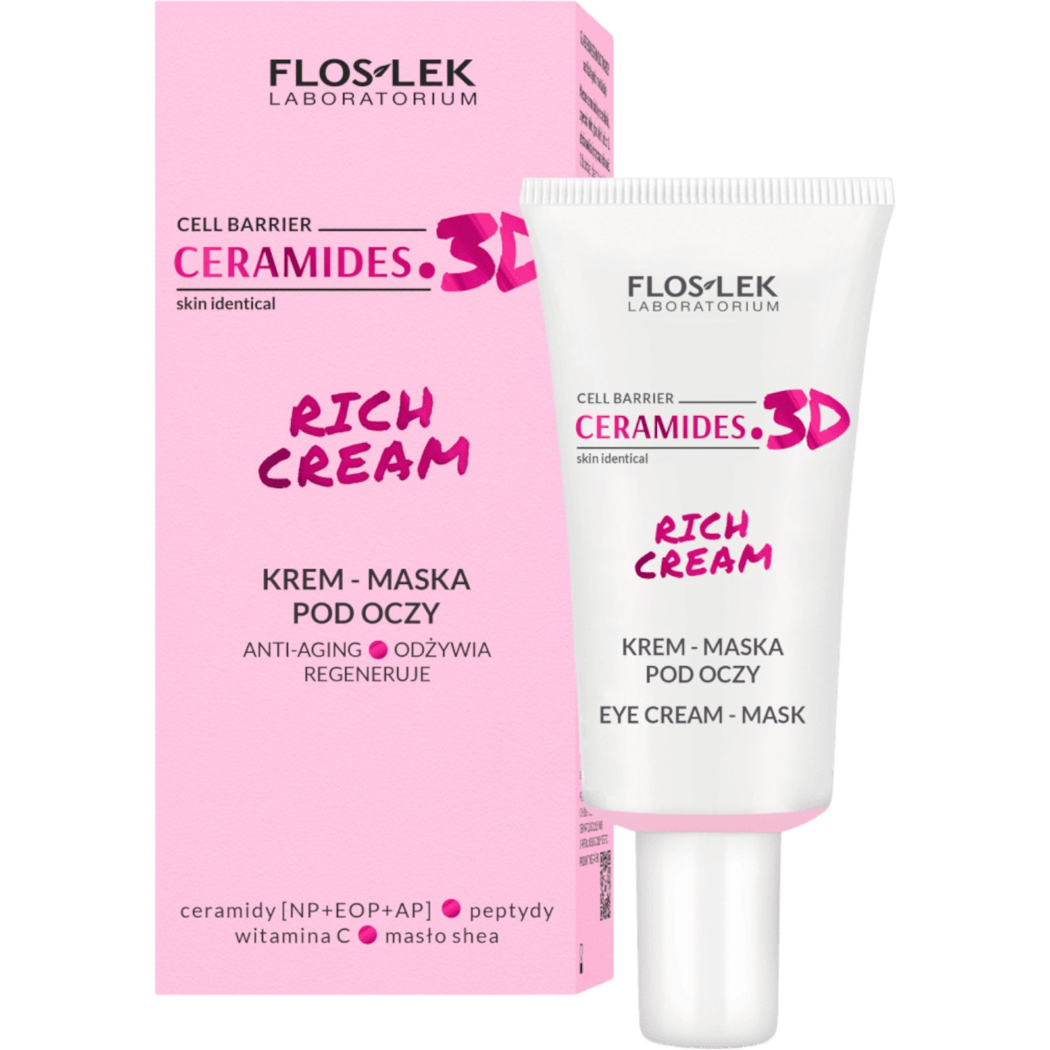 Flos-Lek Ceramides. 3D Rich Cream Krem-maska pod oczy anti-aging odżywia regeneruje, 30 ml