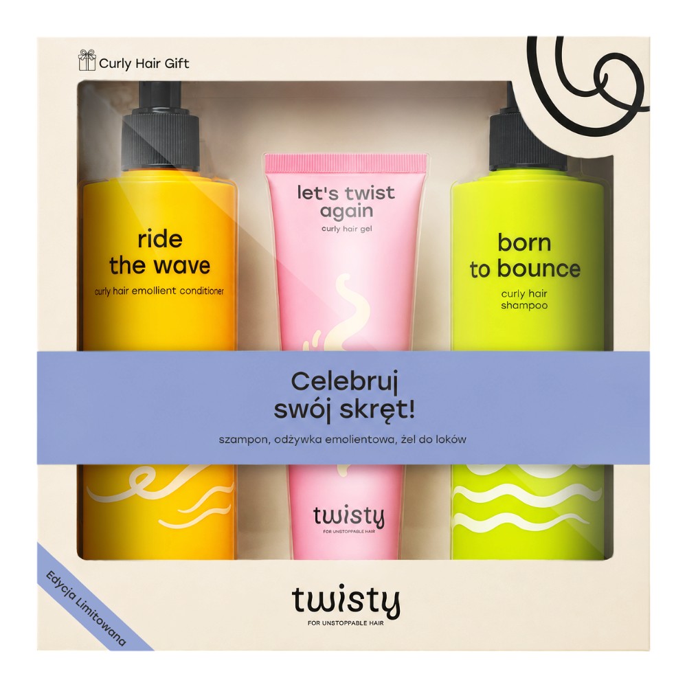 Twisty Zestaw Celebruj Swój Skręt: Szampon 280 ml + Odżywka 280 ml + Żel 150 ml
