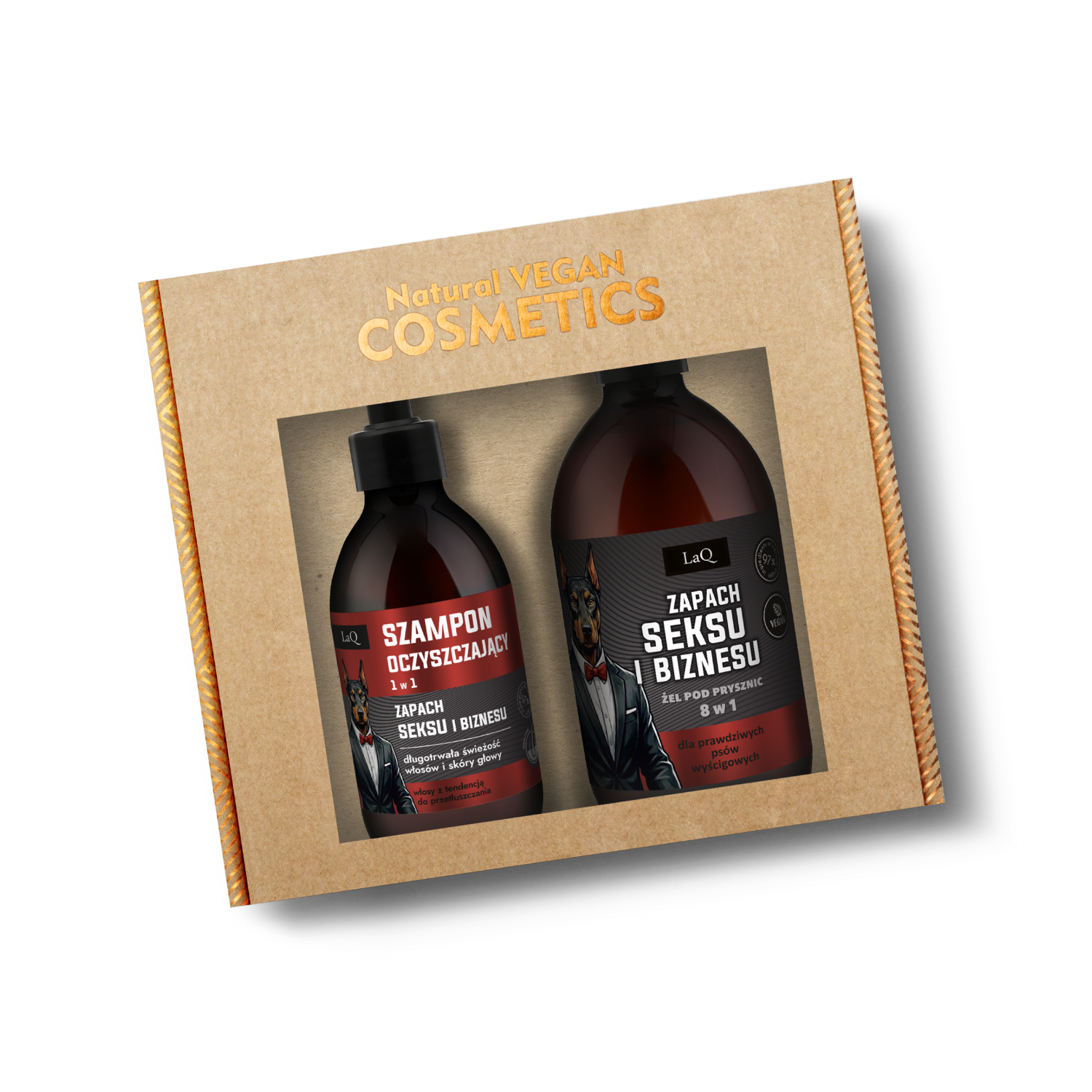 Laq Zestaw Zapach Seksu i Biznesu, czarny mat (szampon 300 ml + żel 500 ml)