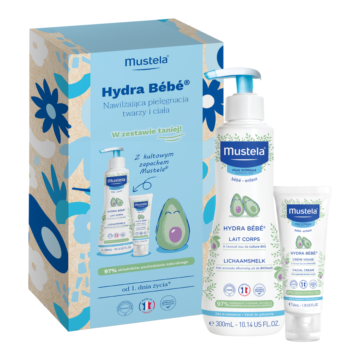 Mustela Set Hydra Bebe Cura idratante per viso e corpo: Latte corpo + Crema