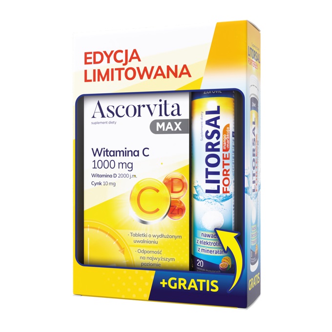 Ascorvita max + Litorsal Forte mango-marakuja Zestaw 30 tabl. + 20 tabl.mus.