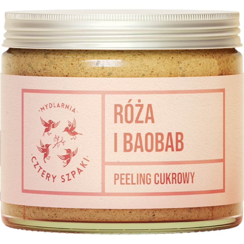 Mydlarnia Cztery Szpaki Peeling cukrowy do ciała, Róża i baobab