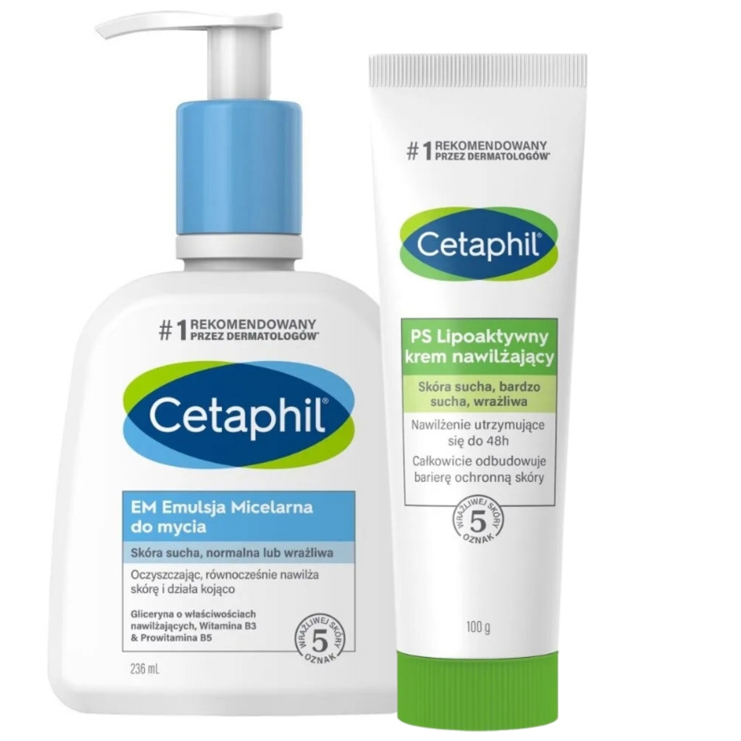 Cetaphil Zestaw: EM Emulsja micelarna do mycia 236ml + PS Lipoaktywny krem nawilżający 100g 