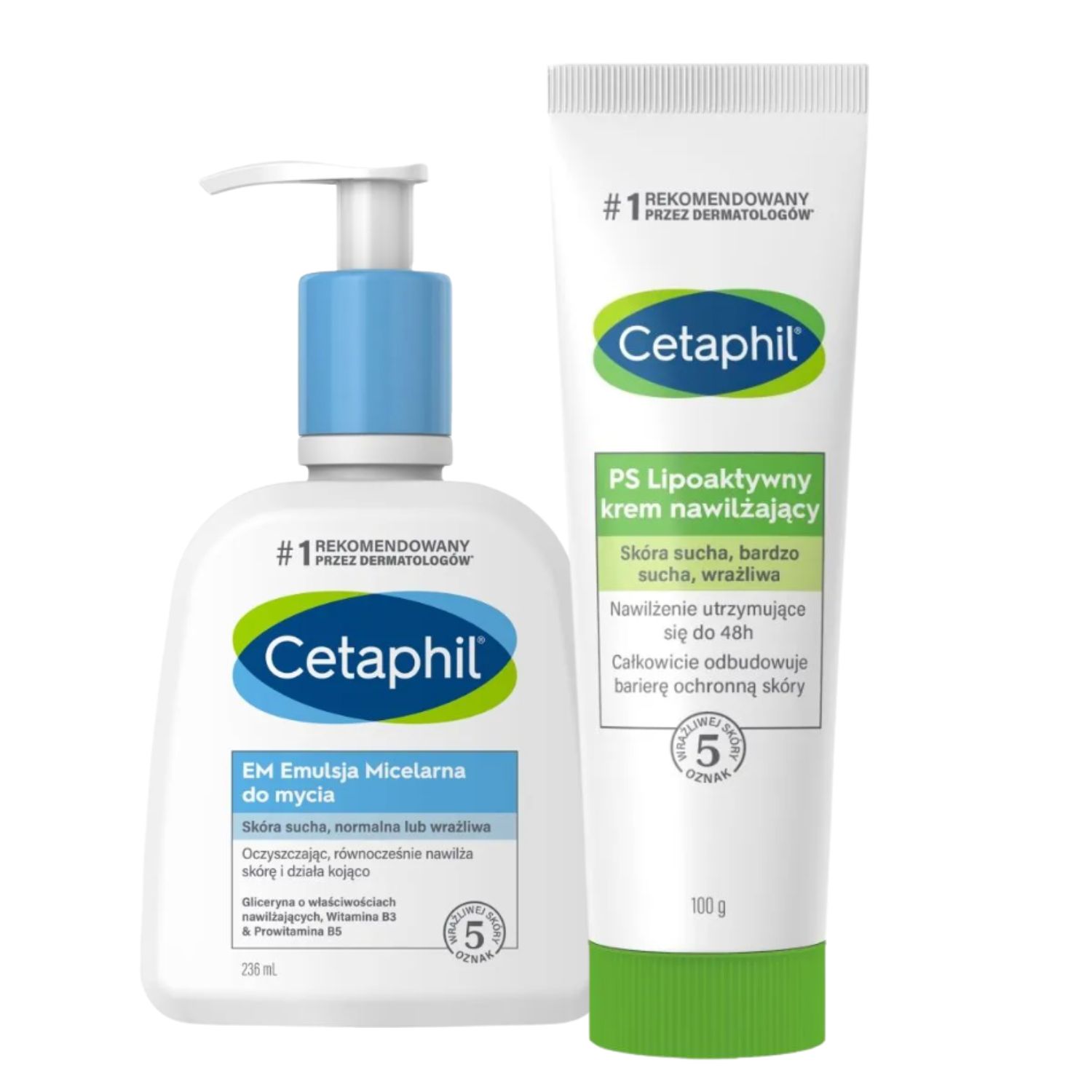 Cetaphil Zestaw: EM Emulsja micelarna do mycia 236ml + PS Lipoaktywny krem nawilżający 100g 