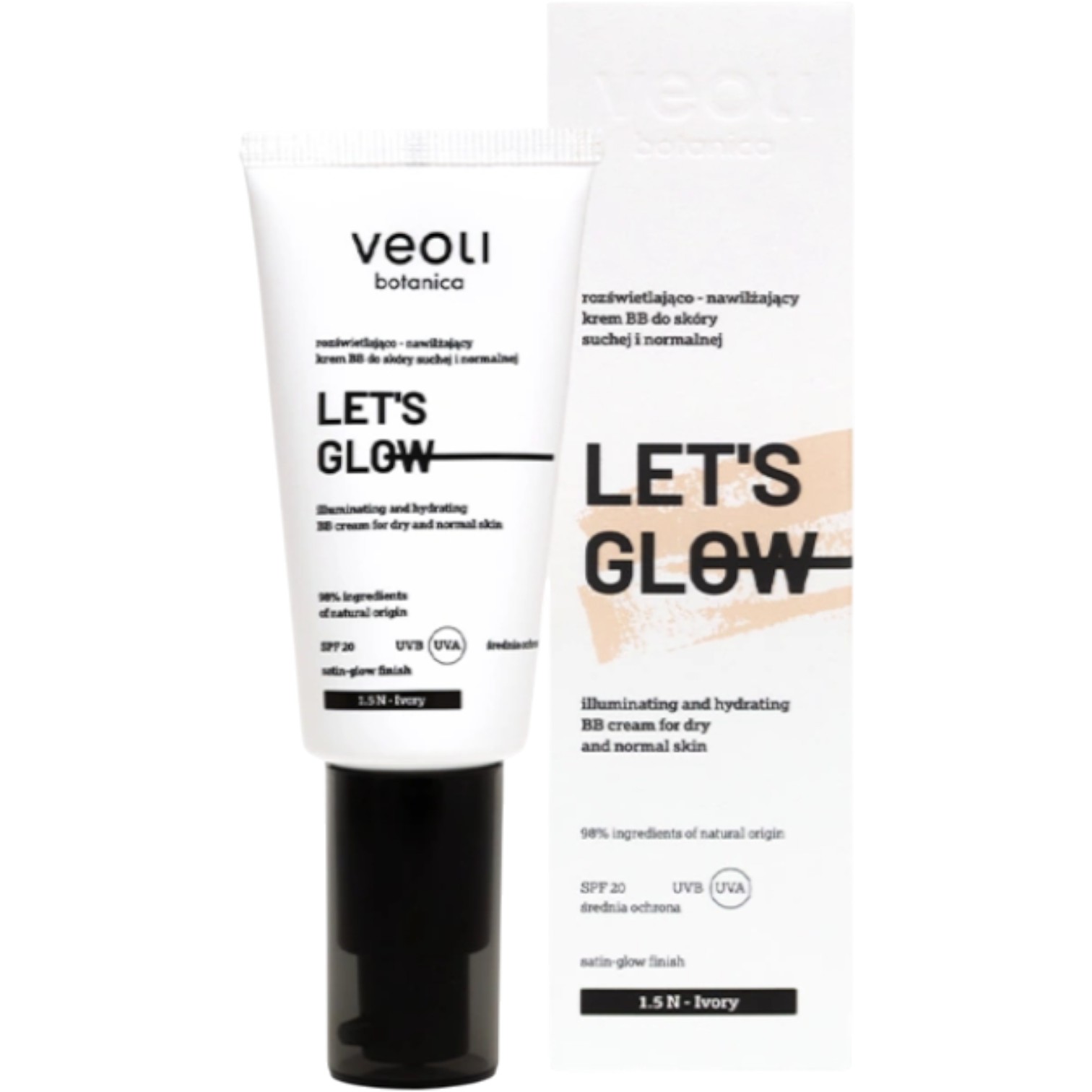Veoli Botabica Lets Glow Crema BB Illuminante e Idratante, 1.5 N Avorio