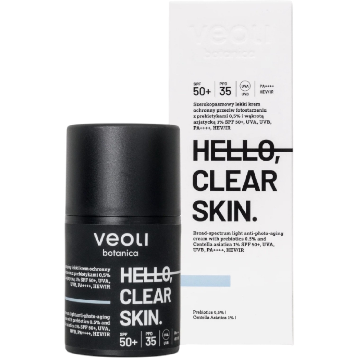 Veoli Botanica Hello, Clear Skin Szerokopasmowy lekki krem ochronny przeciw fotostarzeniu, SPF50+
