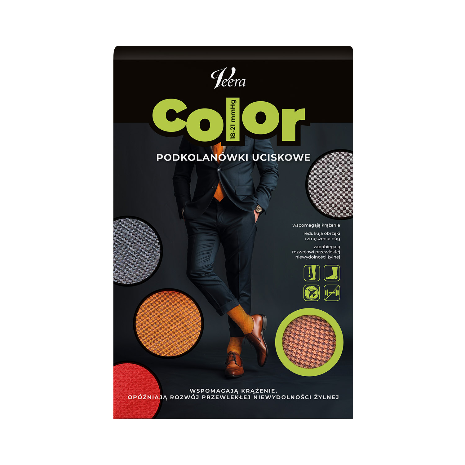 Veera Color Podkolanówki uciskowe męskie Kolor Orange,  Rozm. 3/L 