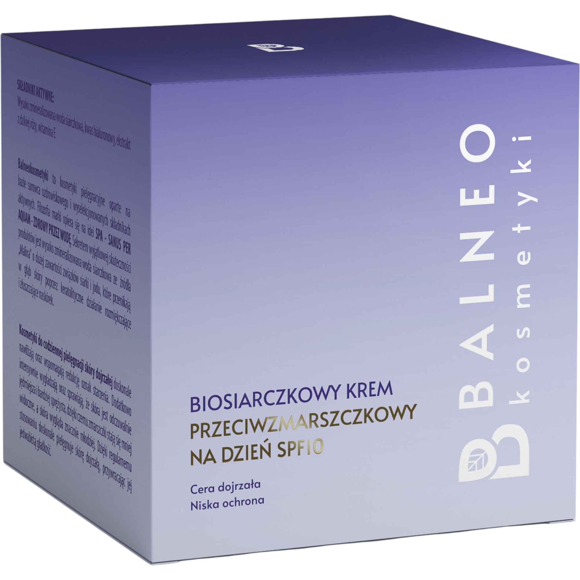 Balneokosmetyki Biosiarczkowy krem przeciwzmarszczkowy, Na dzień, SPF10