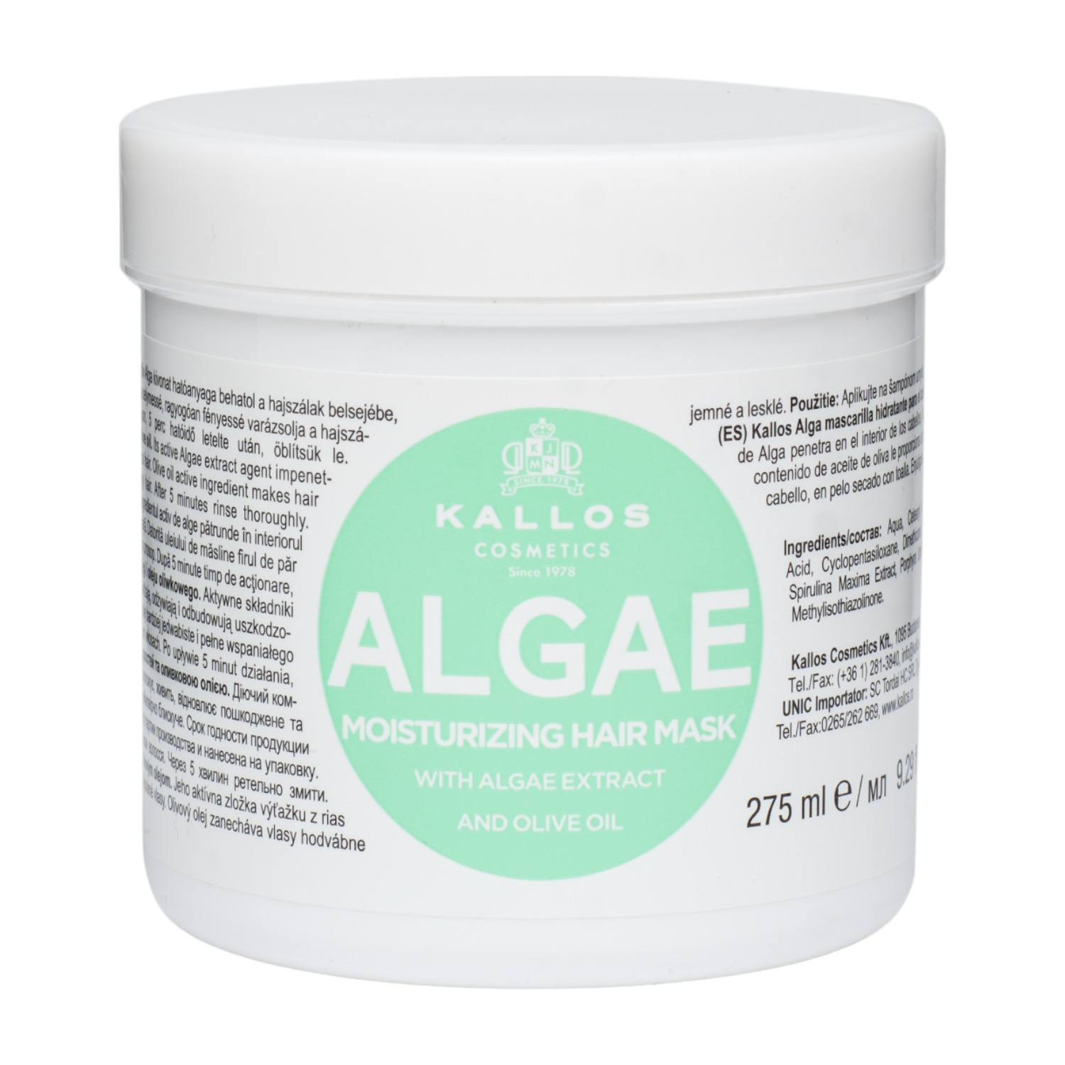 Kallos KJMN Algae Nawilżająca Maska do włosów z ekstraktem z alg i oliwą z oliwek