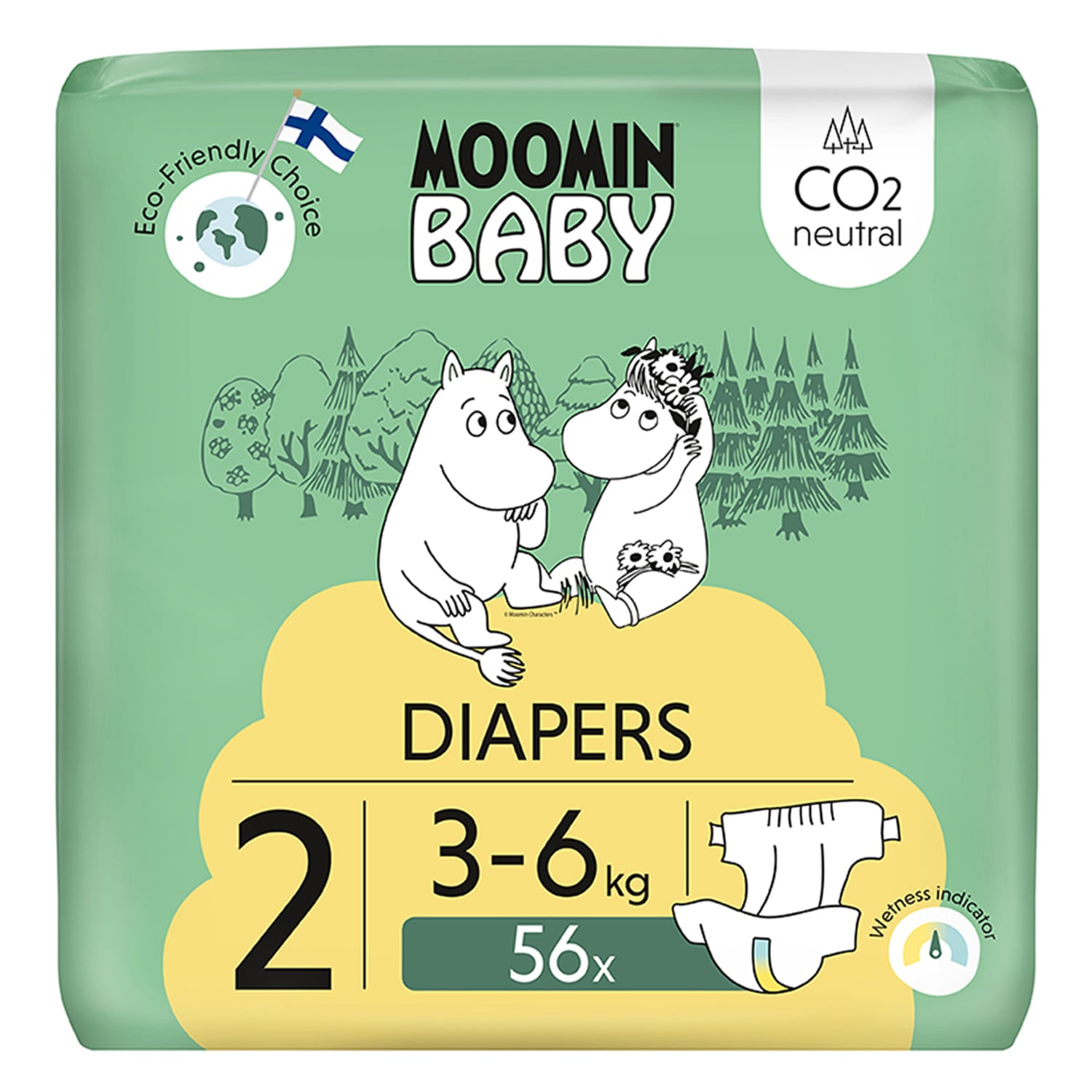 Moomin Baby 2 Newborn 3–6 Kg Eko Pieluszki, 56 szt.