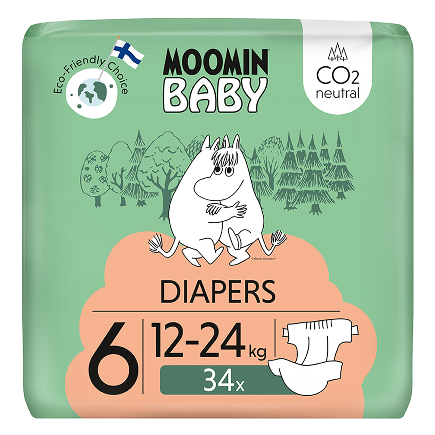 Moomin Baby 6 Maxi 12–24 Kg Eko Pieluszki, 34 szt.
