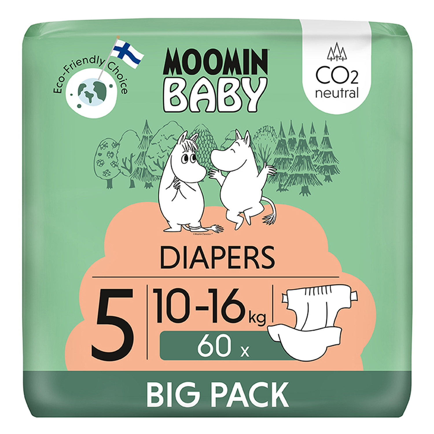 Moomin Baby 5 Maxi 10-16 Kg Eko Pieluszki, 60 szt.