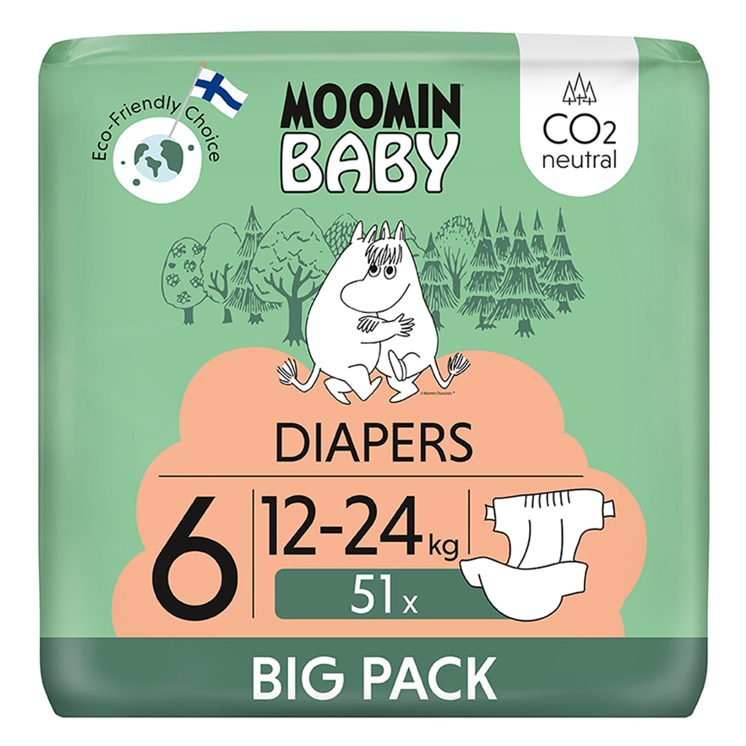 Moomin Baby 6 Maxi 12-24 Kg Eko Pieluszki, 51 szt.