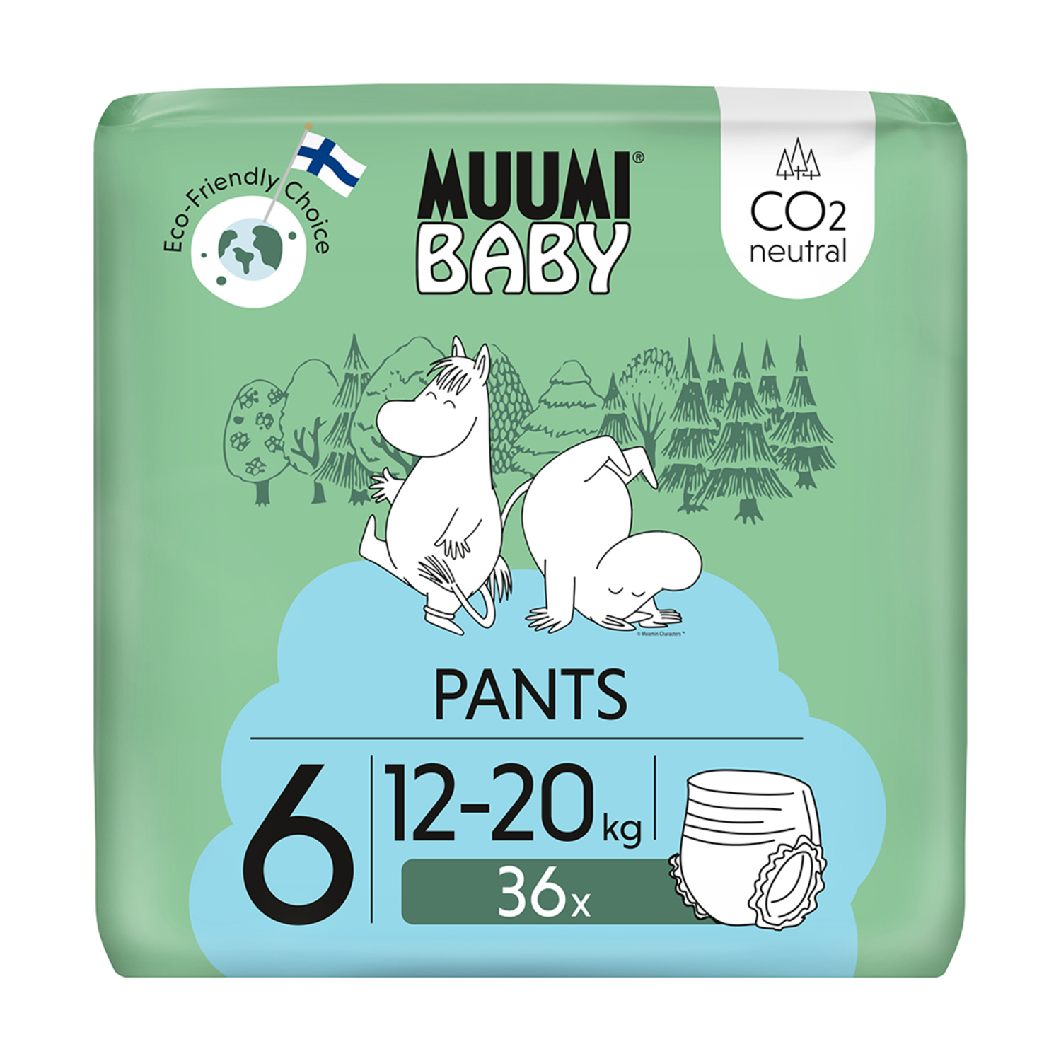 Muumi Baby Pants 6 Junior 12-20 kg Eko Pieluchomajtki, 36 szt.