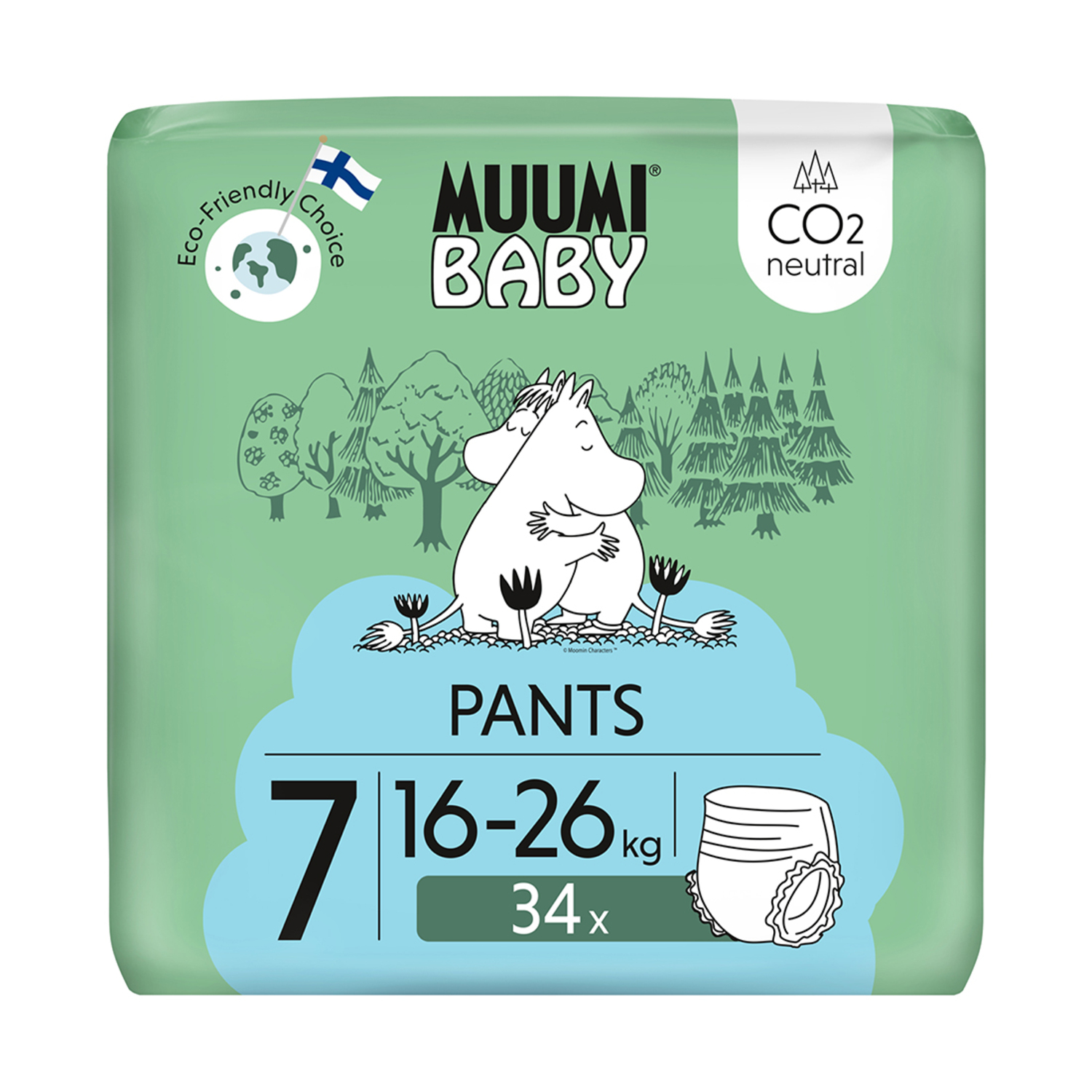 Muumi Baby Pants 7 XL 16-26 kg Eko Pieluchomajtki, 34 szt.
