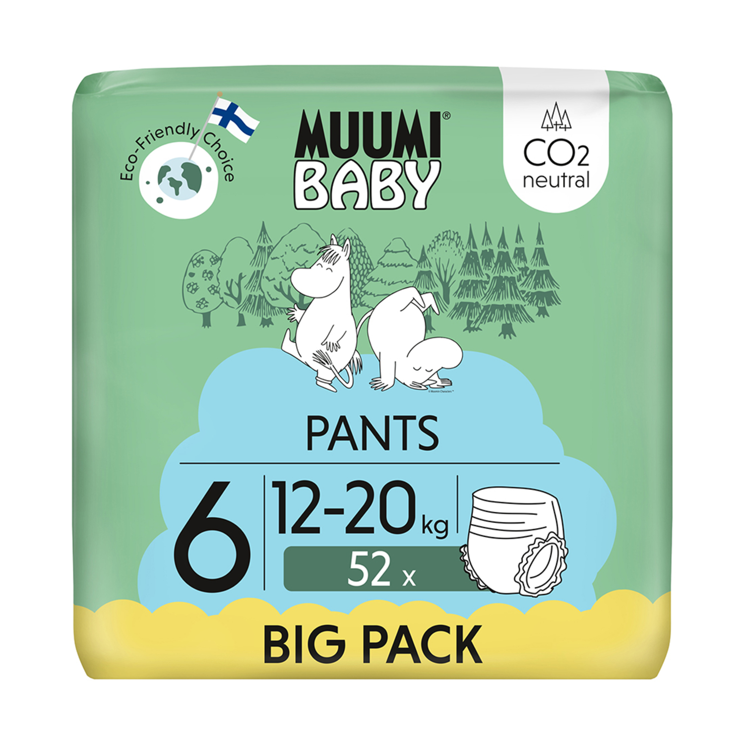 Muumi Baby Pants 6 Junior 12-20 kg Eko Pieluchomajtki, 52 szt.