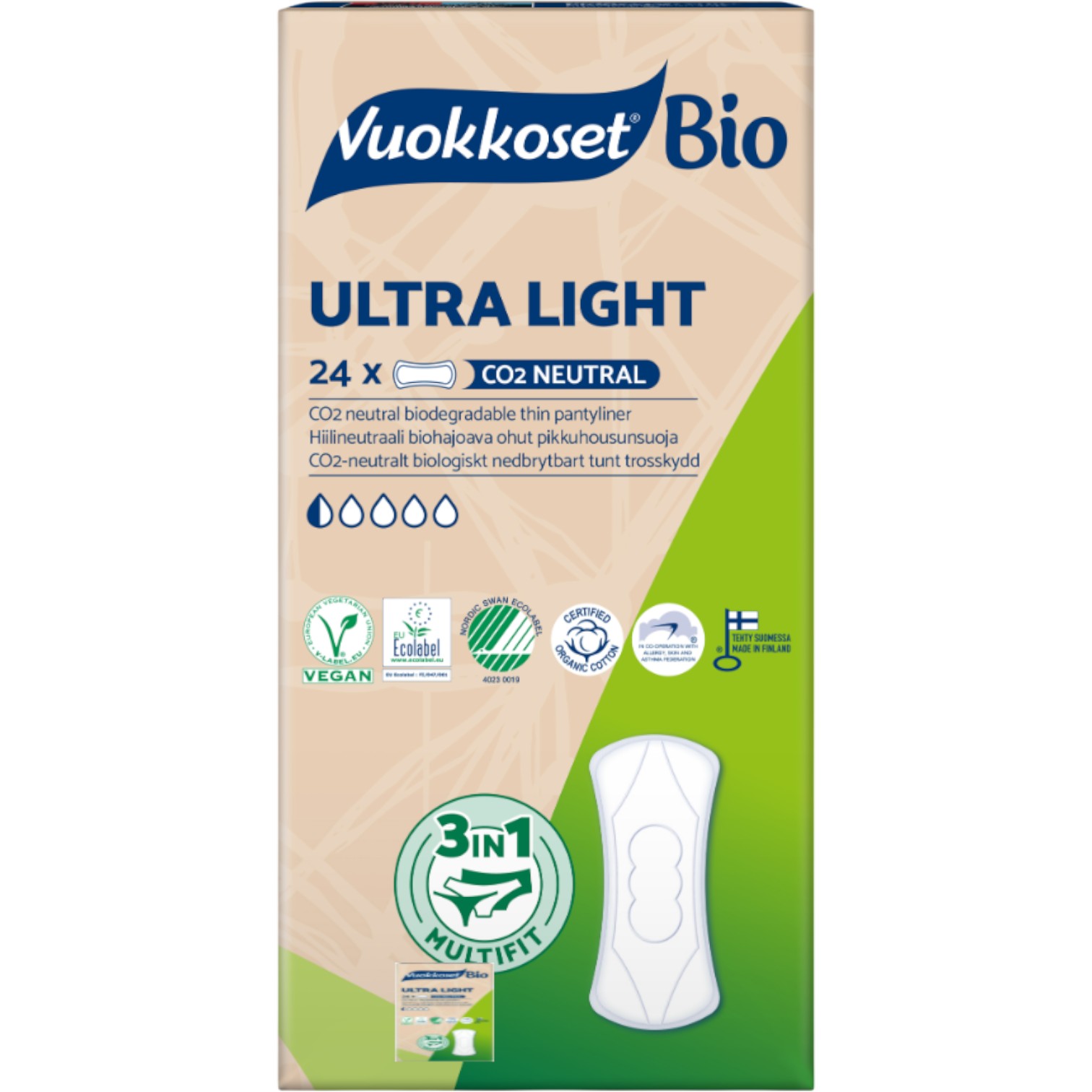 Vuokkoset Bio Ultra Light Cienkie wkładki higieniczne, 24 szt.