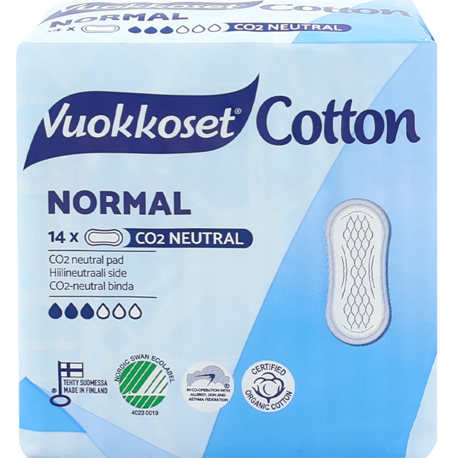Vuokkoset Cotton Normal Podpaski bez skrzydełek, 14 szt.