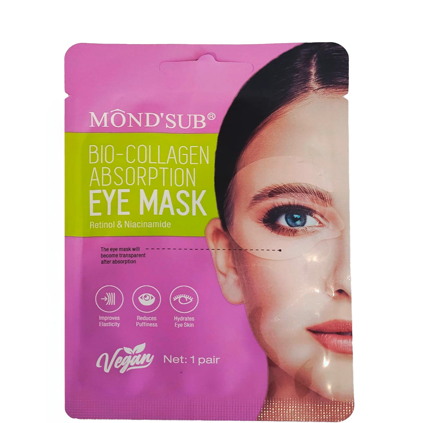 Mond'Sub Bio-Collagen Absorption, Wygładzająco-rozświetlająca kolagenowa maska pod oczy z retinolem i niacynamidem