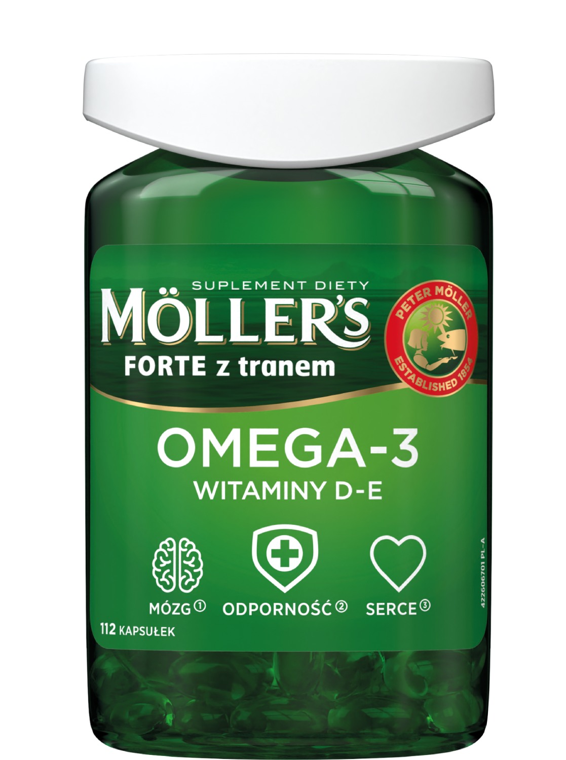 Mollers Forte z Tranem, Preparat zawierający kwasy omega-3 oraz witaminy E i D, Kapsułki