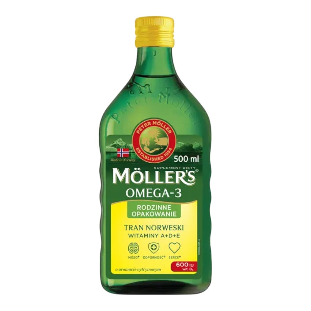 Mollers Tran Norweski Cytrynowy Płyn, 500 ml