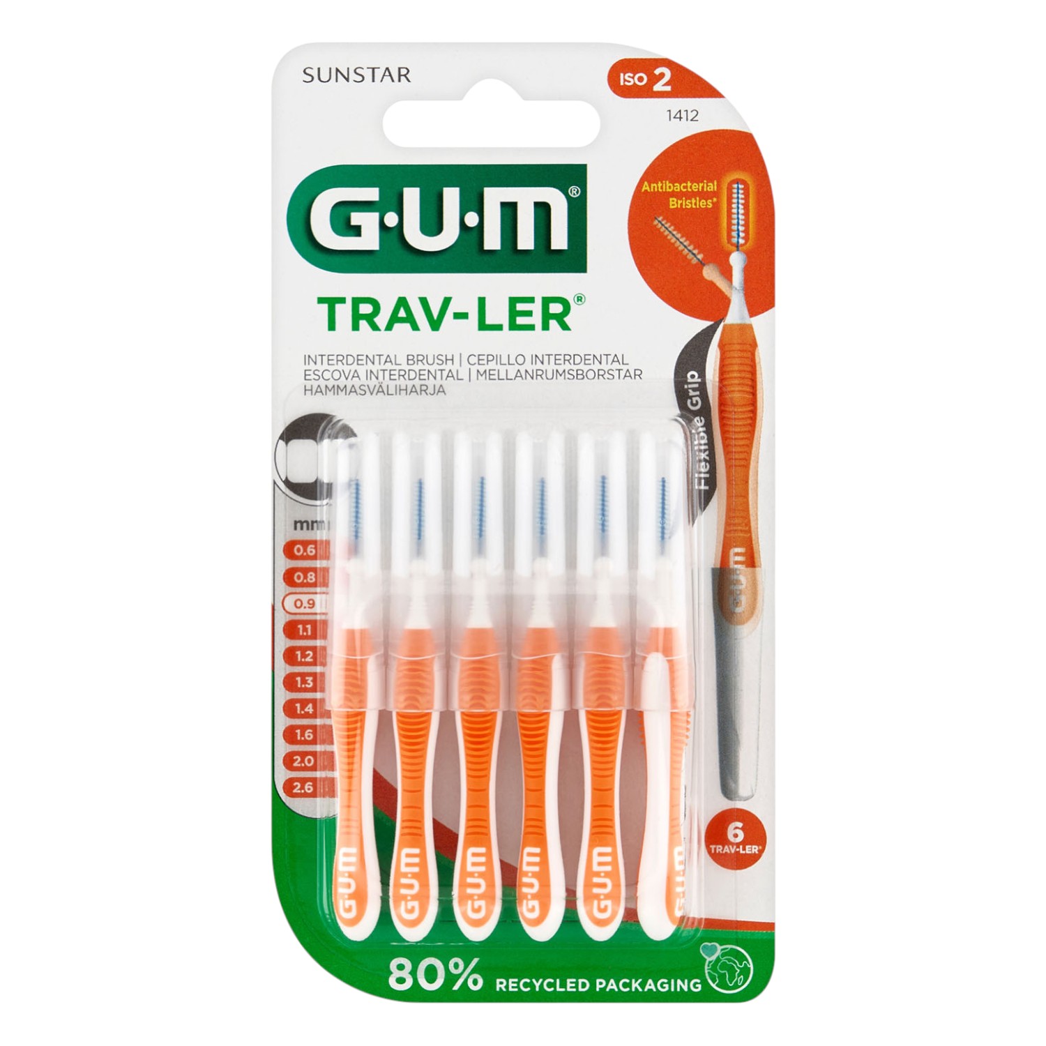 Gum Trav-ler Szczoteczki międzyzębowe 0,9 mm pomarańczowe 6 szt.