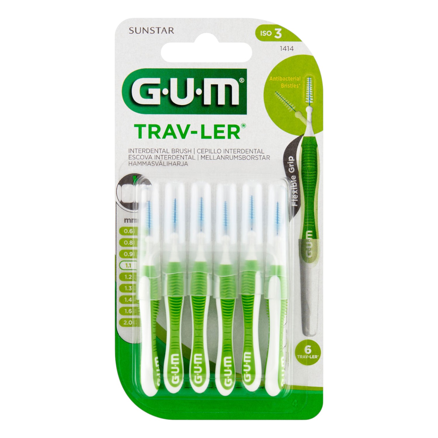Gum Trav-ler Szczoteczki międzyzębowe 1,1 mm zielone 6 szt.