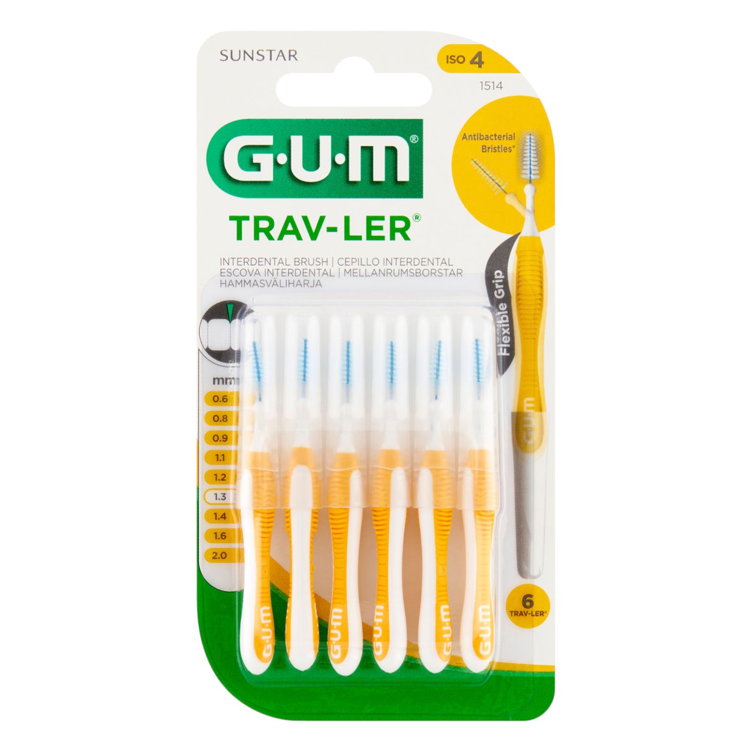 Gum Trav-ler Spazzolini Interdentali 1,3 mm Gialli 6 pz.