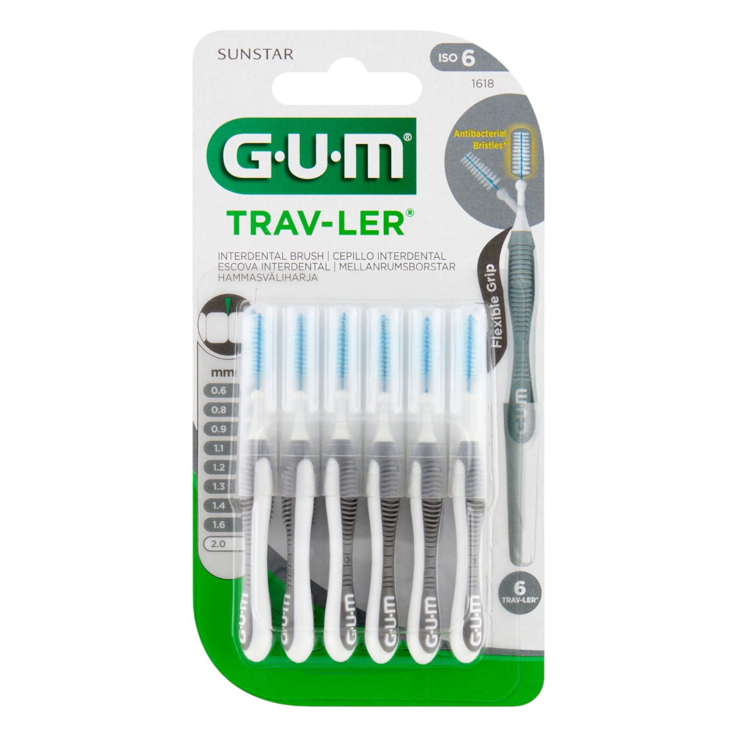 Gum Trav-ler Spazzolini interdentali 2,0 mm grigi 6 pezzi.