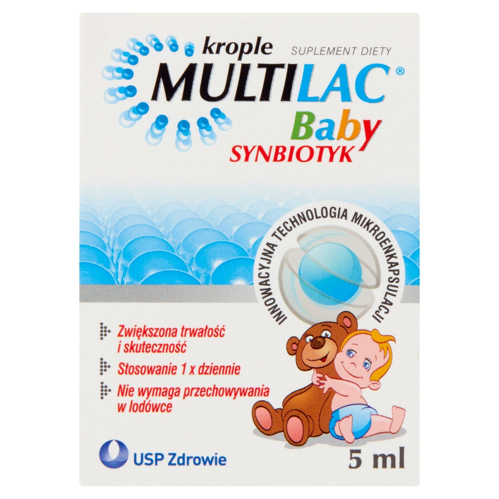 Multilac Baby, Krople dla dzieci od 2. miesiąca życia, Synbiotyk (probiotyk + prebiotyk)