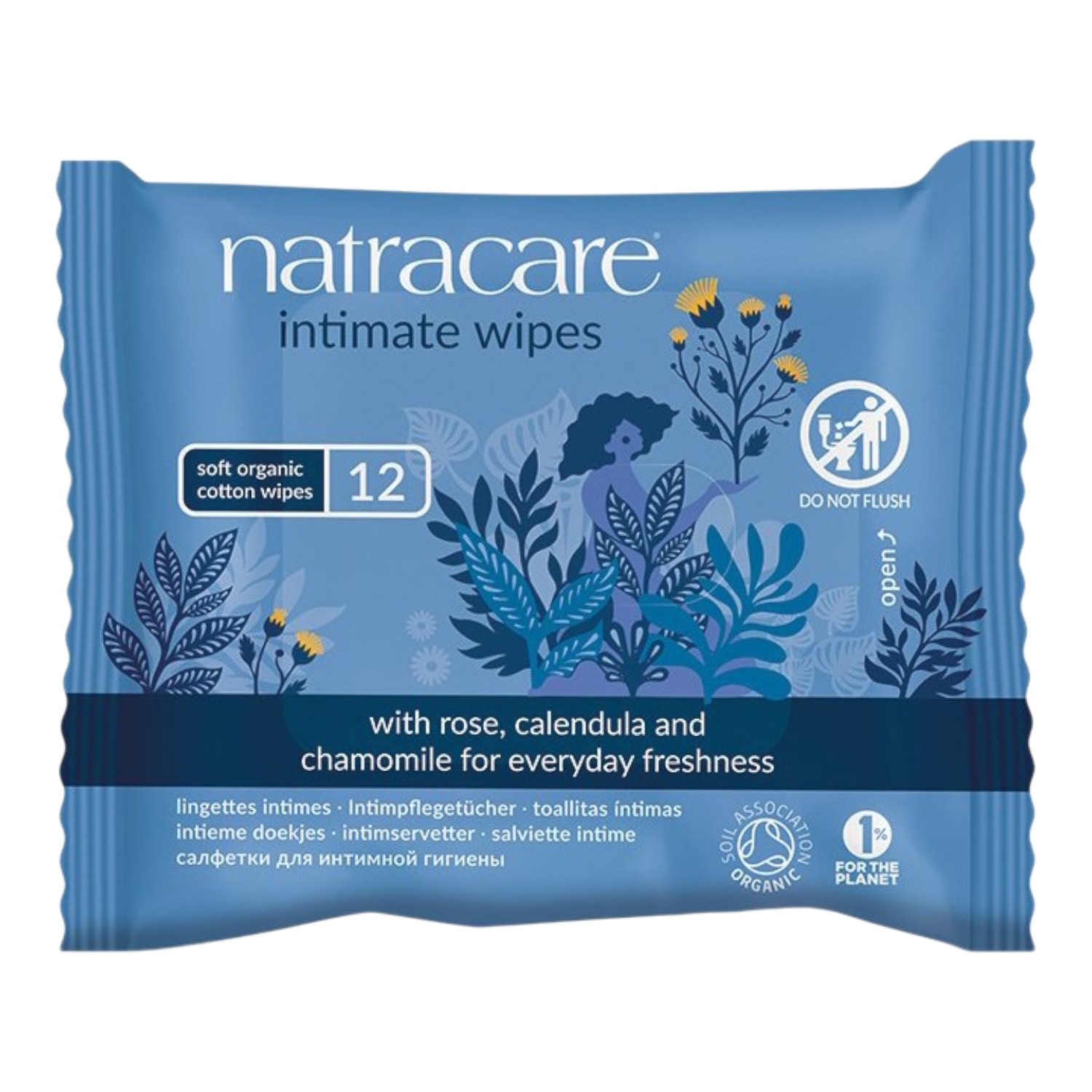 Natracare Chusteczki do higieny intymnej z różą, rumiankiem i nagietkiem 12 szt.