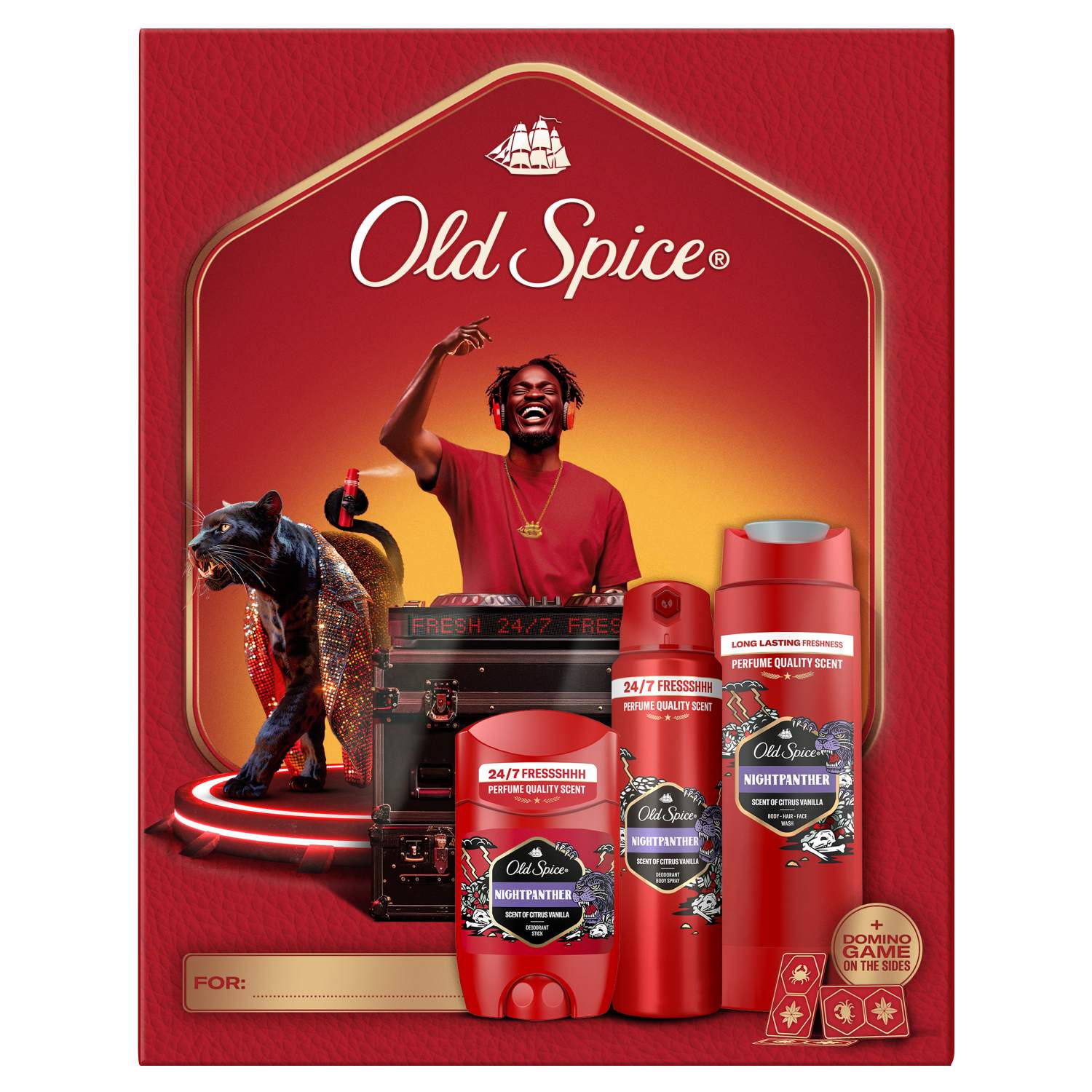 Old Spice zestaw Night Panther: Deo stick 50 ml + Deo spray 150 ml + Żel pod prysznic 250 ml