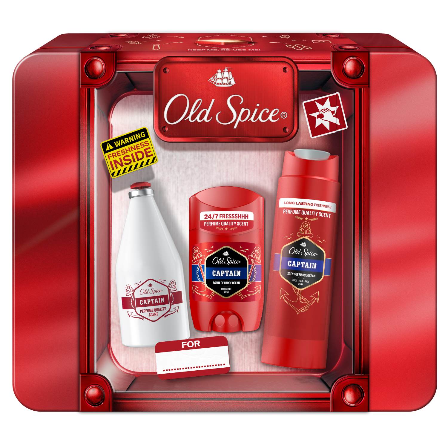 Old Spice zestaw Captain Tin Box: Woda 100 ml + Deo stick 50 ml + Żel pod prysznic 250 ml