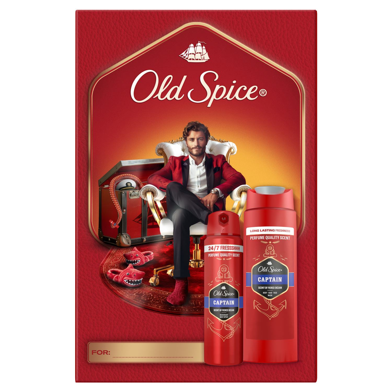 Old Spice zestaw Base Captain: Deo spray 150 ml + Żel pod prysznic 250 ml