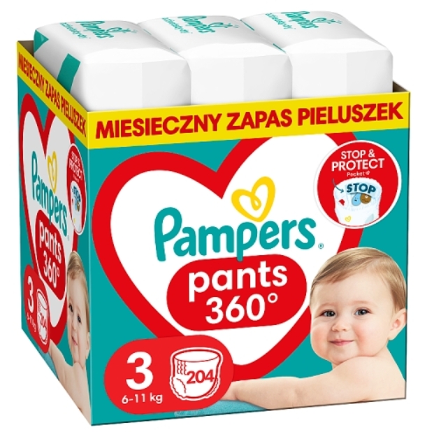 Pampers Pants Pieluchomajtki, Rozmiar (3), 204 szt.
